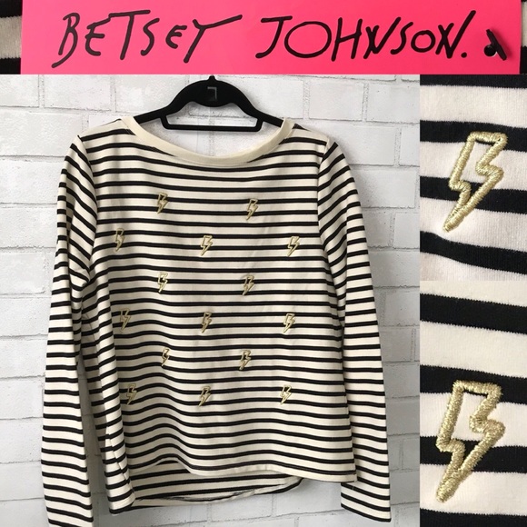 Betsey Johnson Tops - 🔥 Betsey Johnson Gold Lighting Top Black Stripes